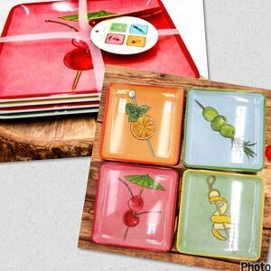 NWT C&C California Set of 4 Melamine Appetizer plates CHERRY-LEMON-ORANGE-OLIVE